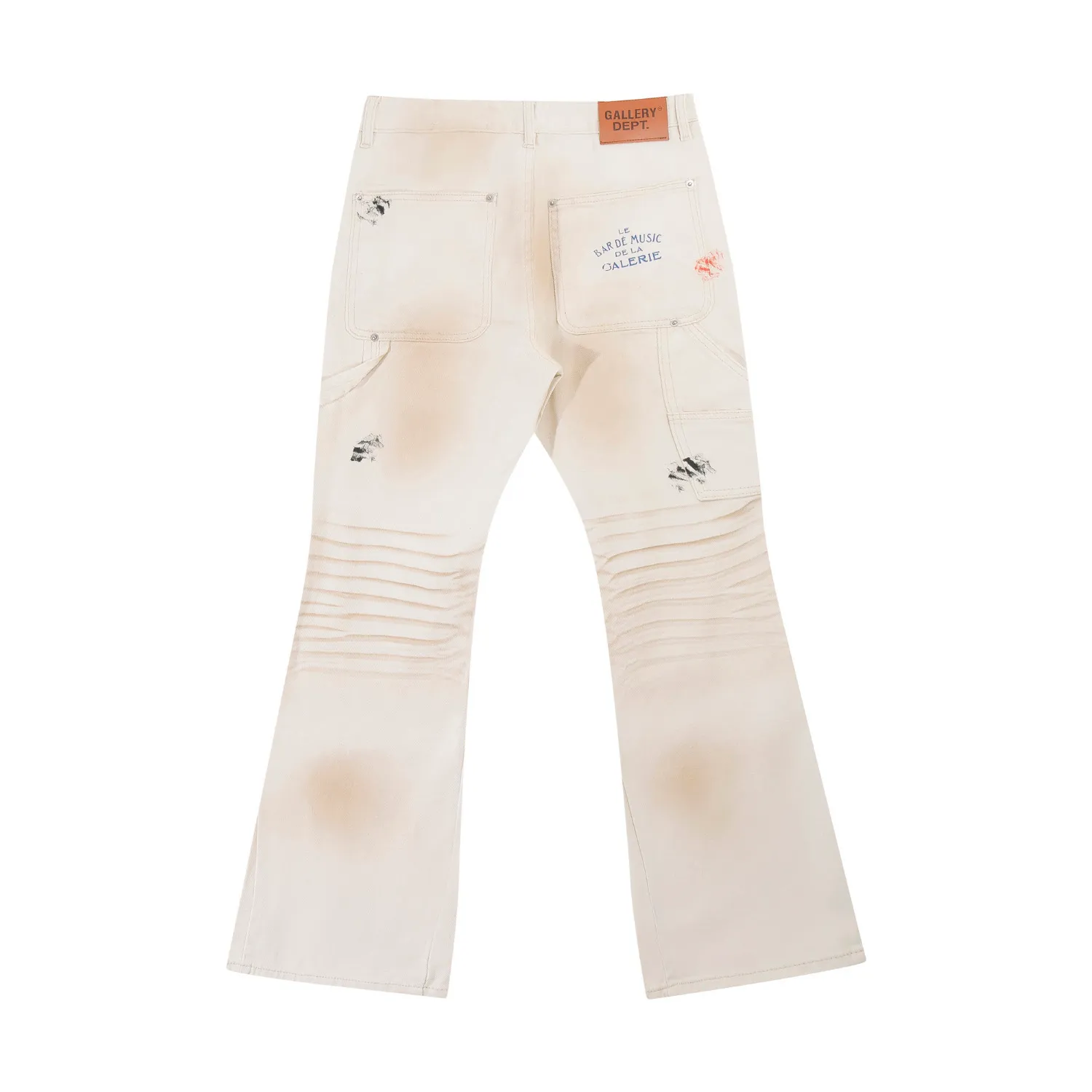 660#Gallery Dept new hand-painted splash-ink mud-dyed distressed style overalls logging pants washed off-white spliced ​​micro-flared jeans beautiful trendy versatile casual pants off-white S~XL P270